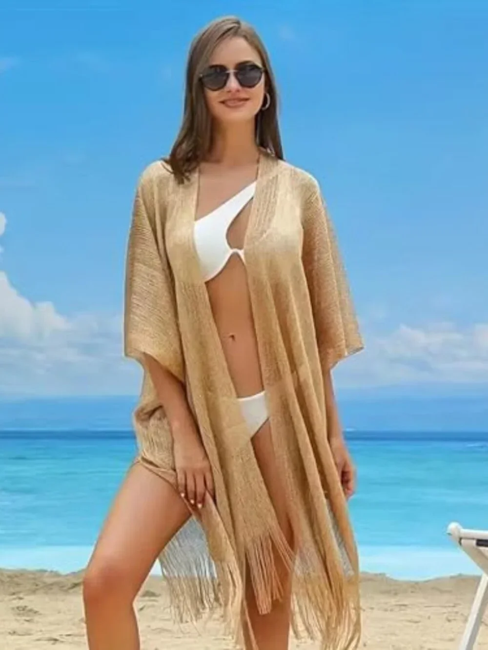 Metallic Evening Shawl Wrap Cardigan for Women Party Beach Cover Up